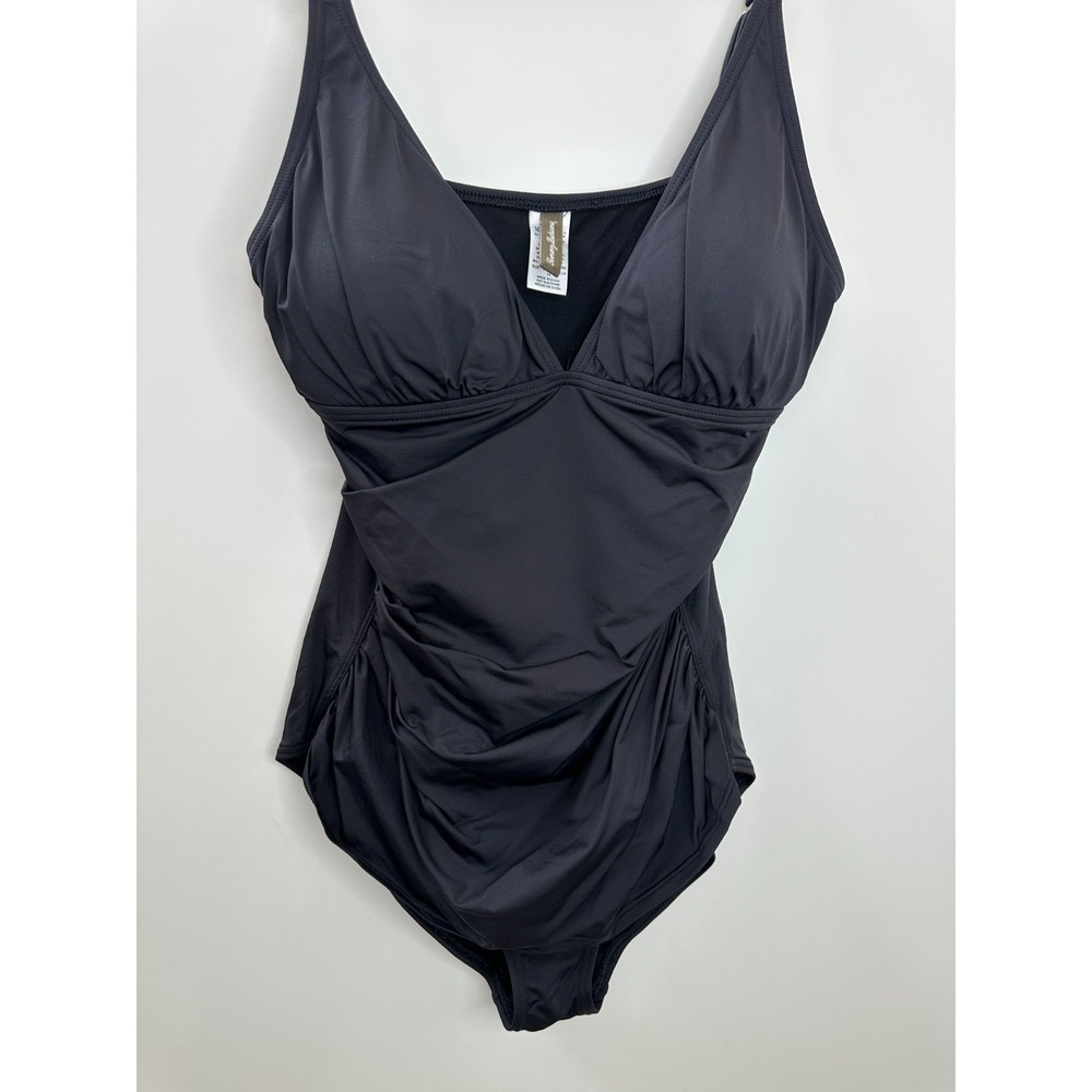Tommy Bahama Womens Black Ruched One Piece Swimsuit Tummy Control Size 14 - Picture 3 of 14
